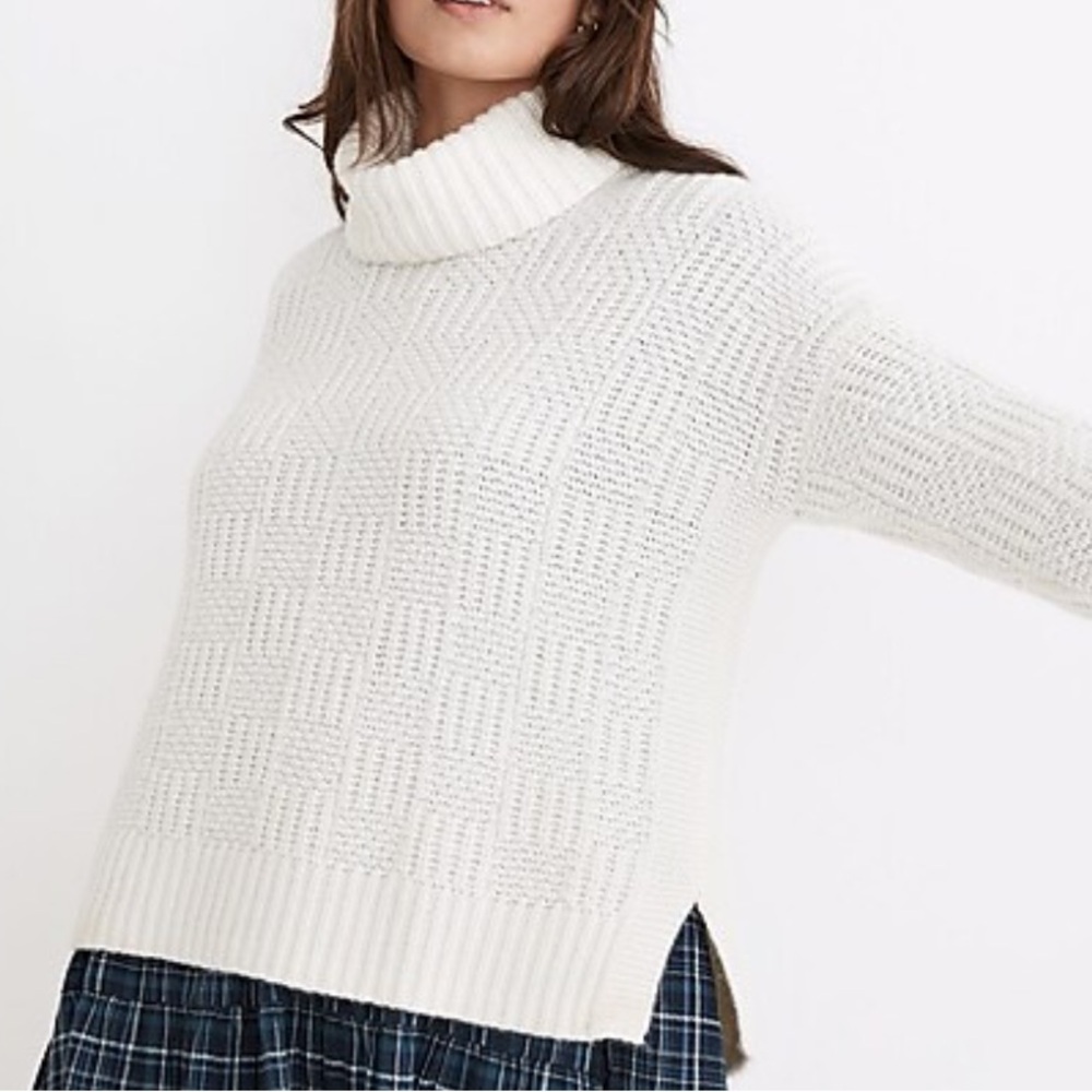 NWT Checkered Turtleneck Sweater Antique Cream in XS, Madewell